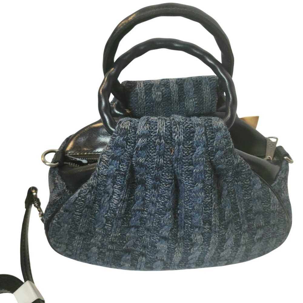 Patricia Nash Milburn Blue Cable Knit Leather Satchel Bag NWT - Picture 7 of 13